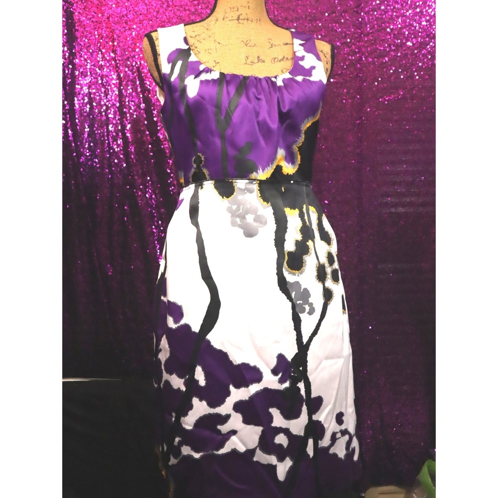 Purple Floral Sheath Dress 2 Tahari Womens Sleeveless Satin Abstract Print